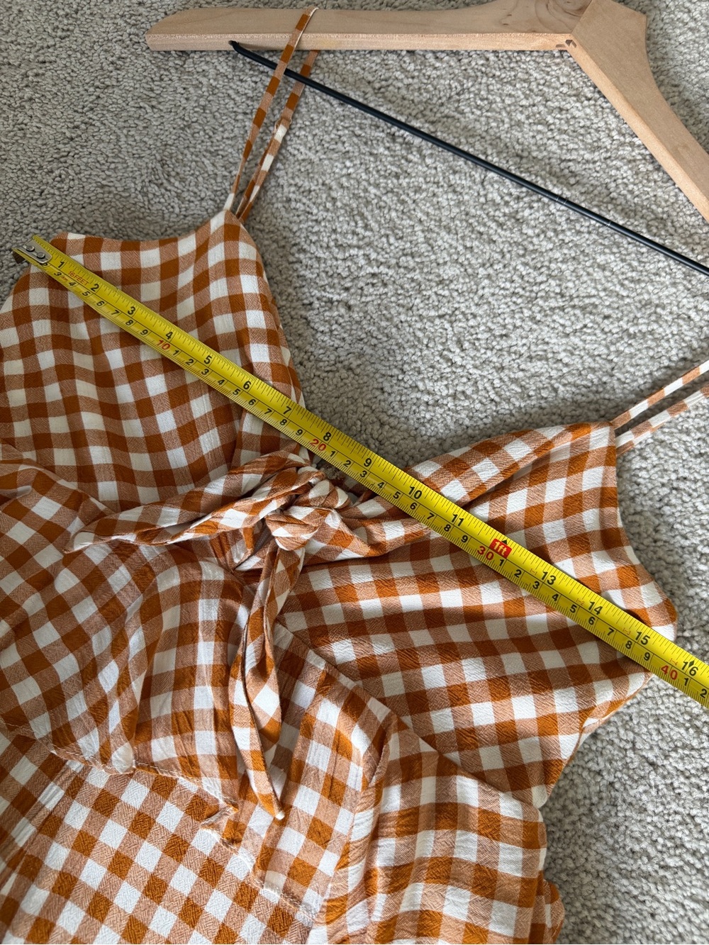 Saylor x Anthropologie Laken Gingham Ruffle Jumpsuit Apricot White Small - Picture 10 of 13
